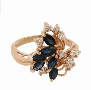 NEW 14K GOLD SAPPHIRE AND DIAMOND RING SIZE 6